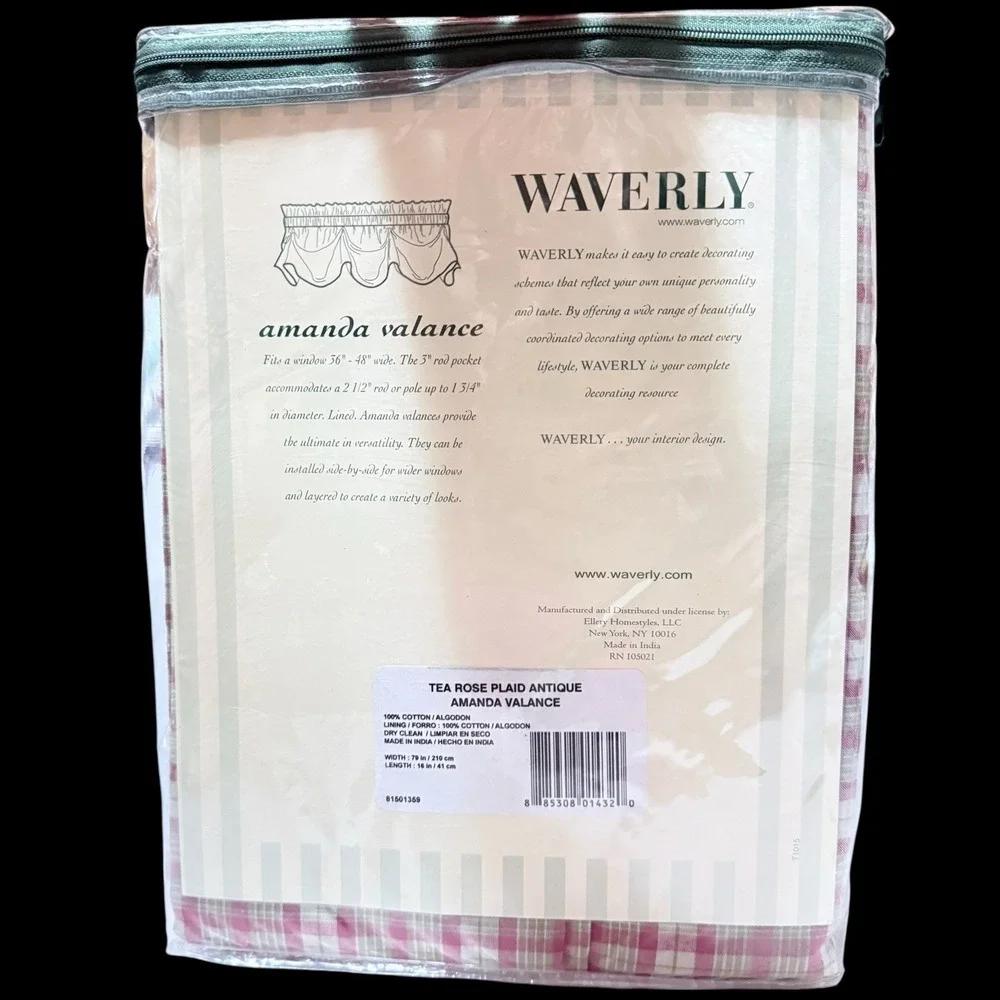 NOS‎ WAVERLY Amanda Valance Tea Rose Plaid Antique 79